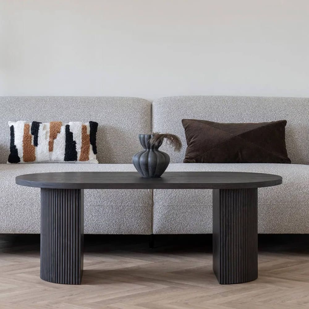 Table basse ovale pieds relief mdf effet bois foncé - Maisons du Monde