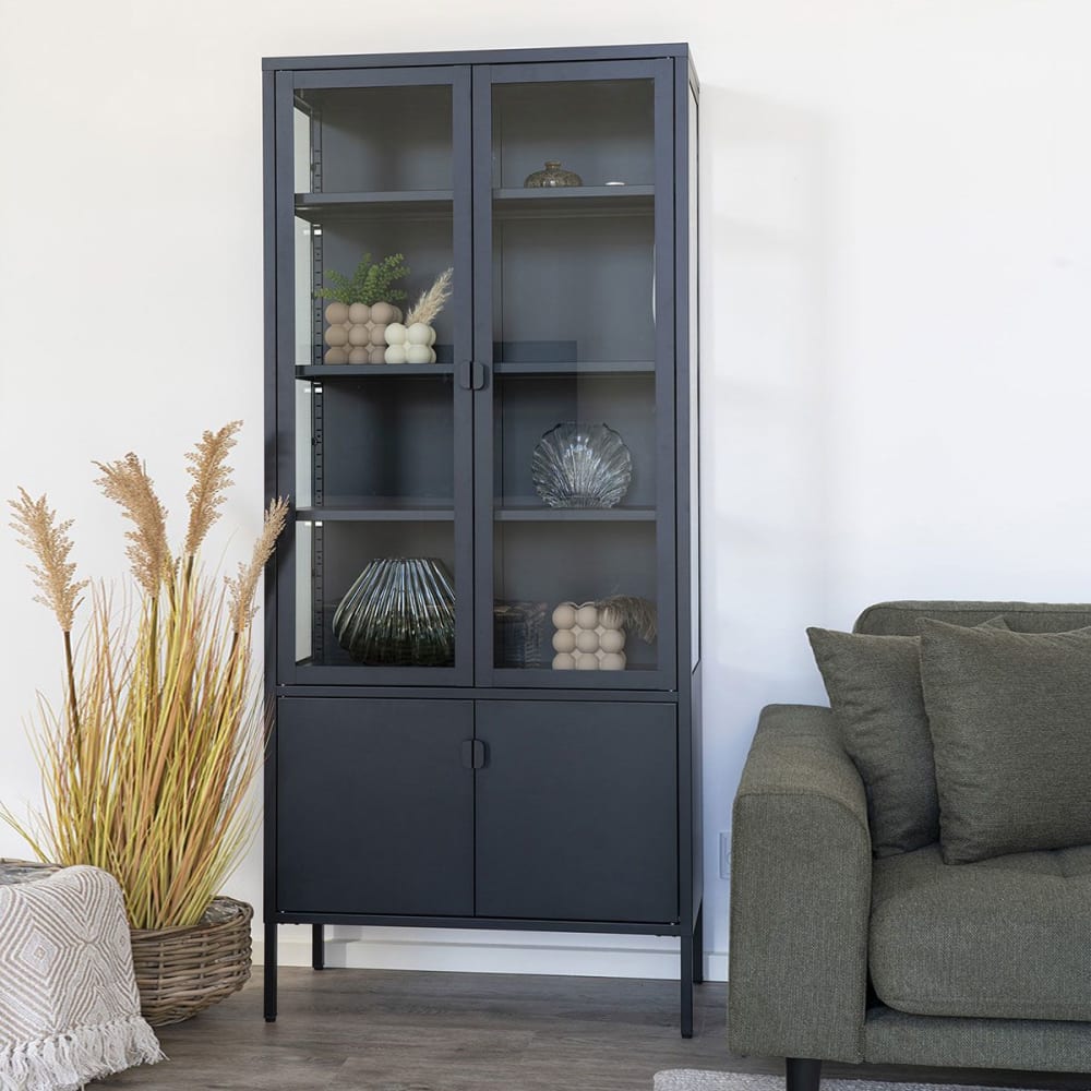 Vitrine 4 portes verre et acier noir - Maisons du Monde