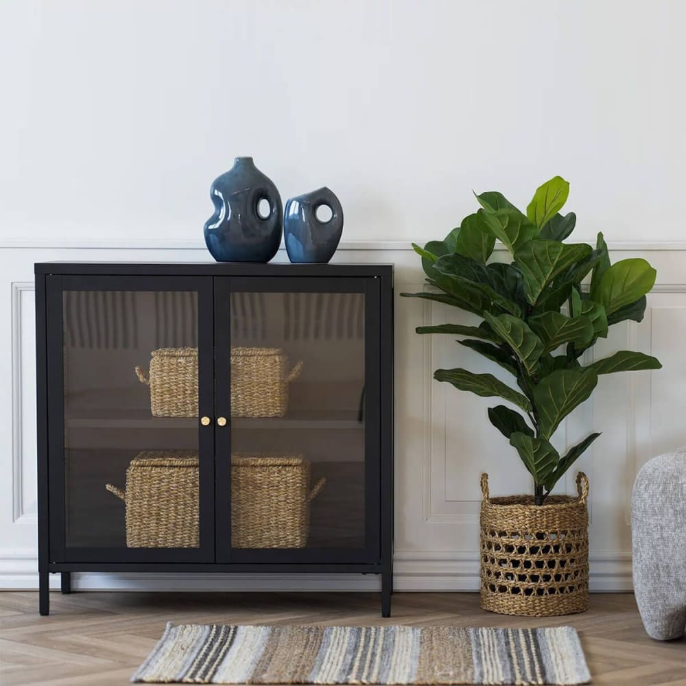 Meuble d'appoint 2 portes vitrées en métal laqué noir - Maisons du Monde