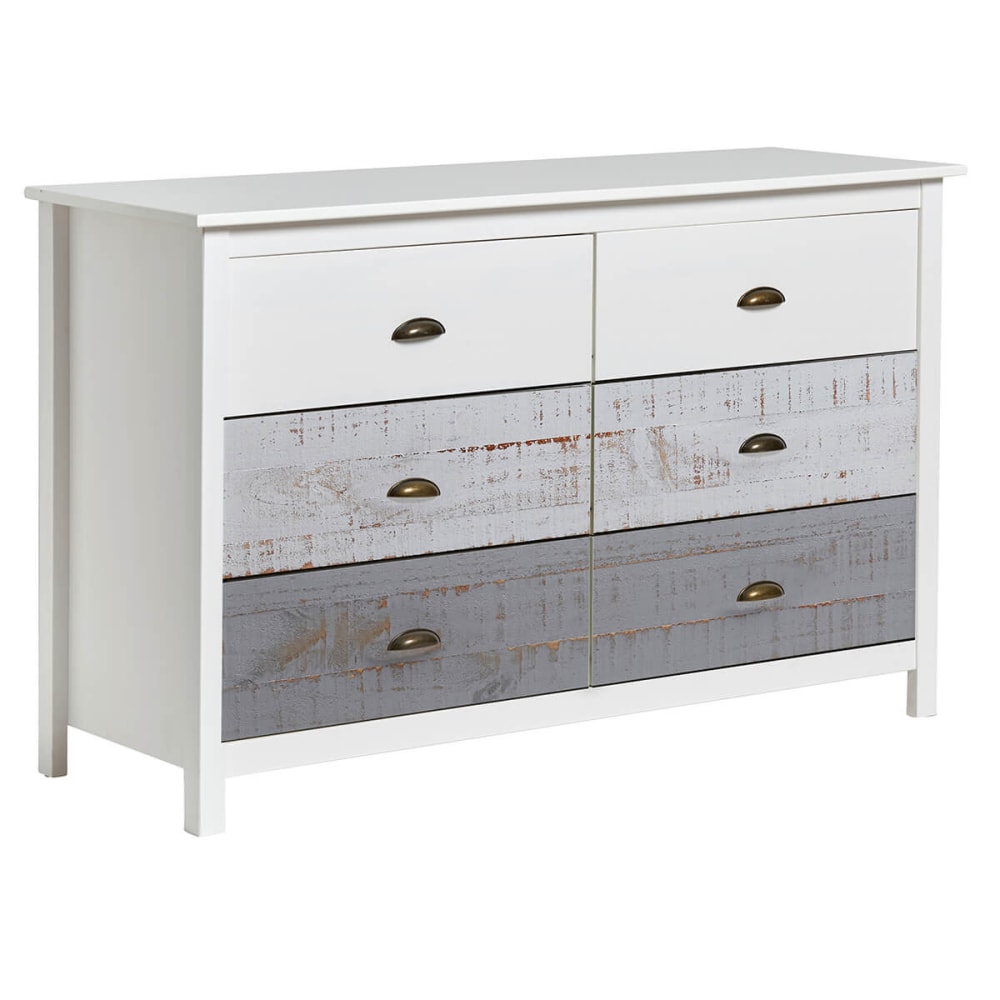 Commode  6 tiroirs bois aspect vieilli