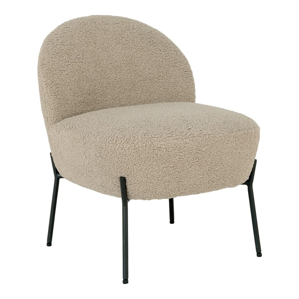Fauteuil imitation laine beige piétement acier noir - Maisons du Monde