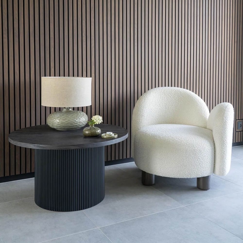 Table basse ronde 80cm pieds relief mdf effet bois foncé - Maisons du Monde