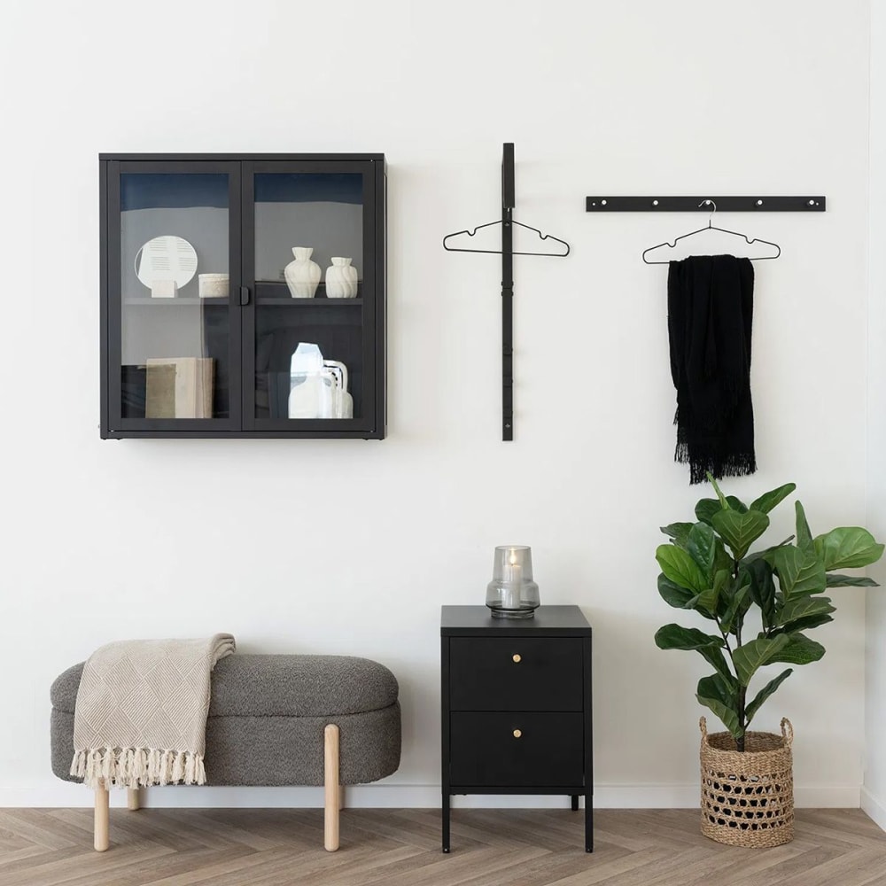 Chevet 2 tiroirs en métal laqué noir - Maisons du Monde