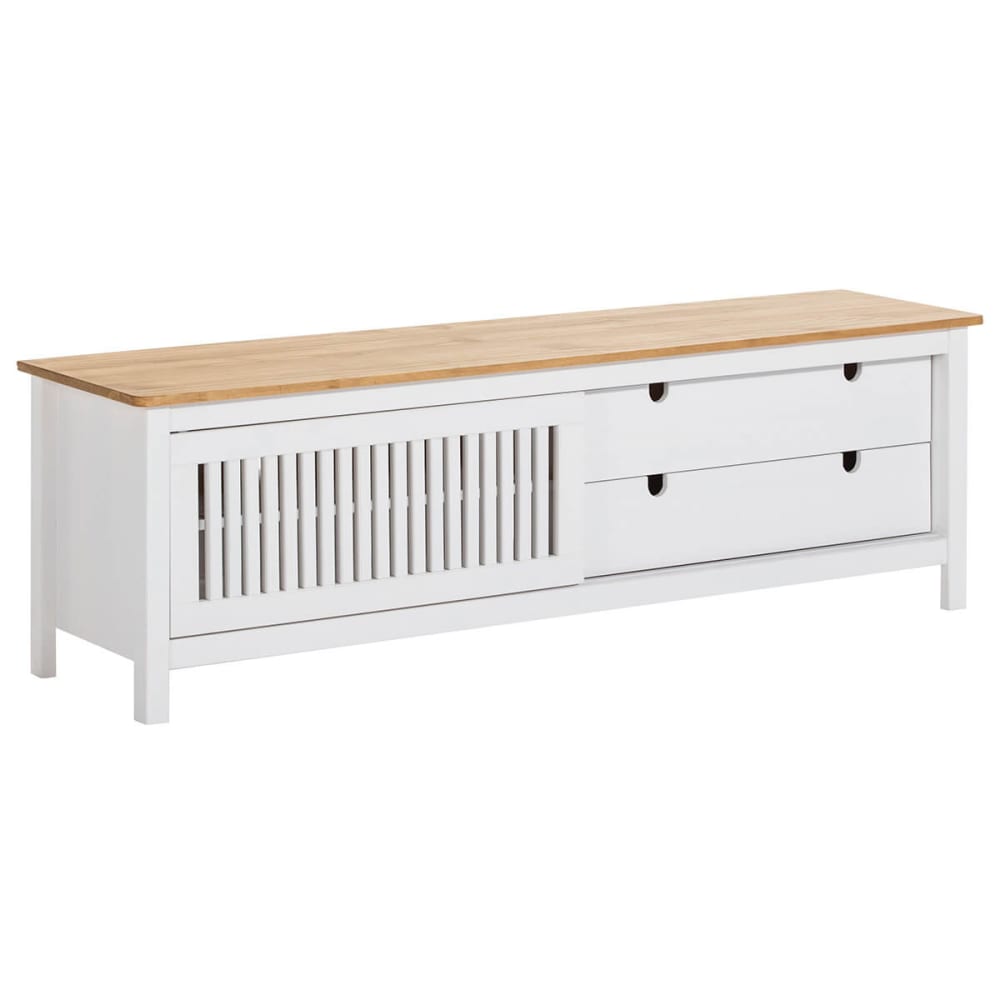 Meuble  tv 1 porte coul. 2 tiroirs bois ciré et blanc