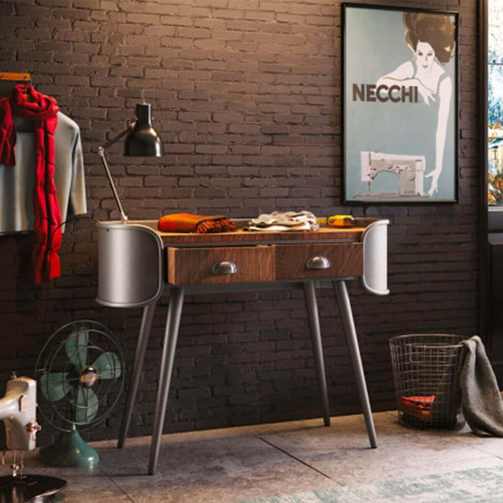 Console 2 tiroirs bois et acier patiné - Maisons du Monde