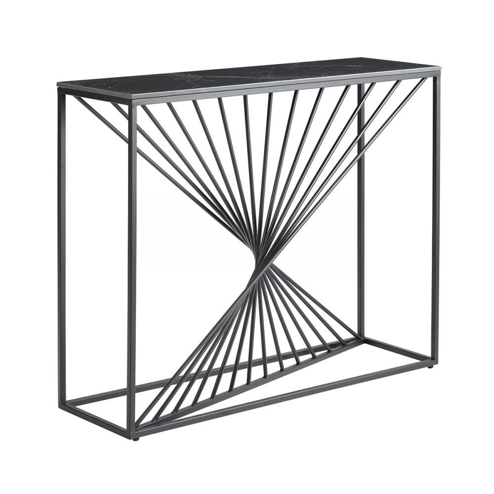 Console plateau céramique marbré noir pieds métal noir