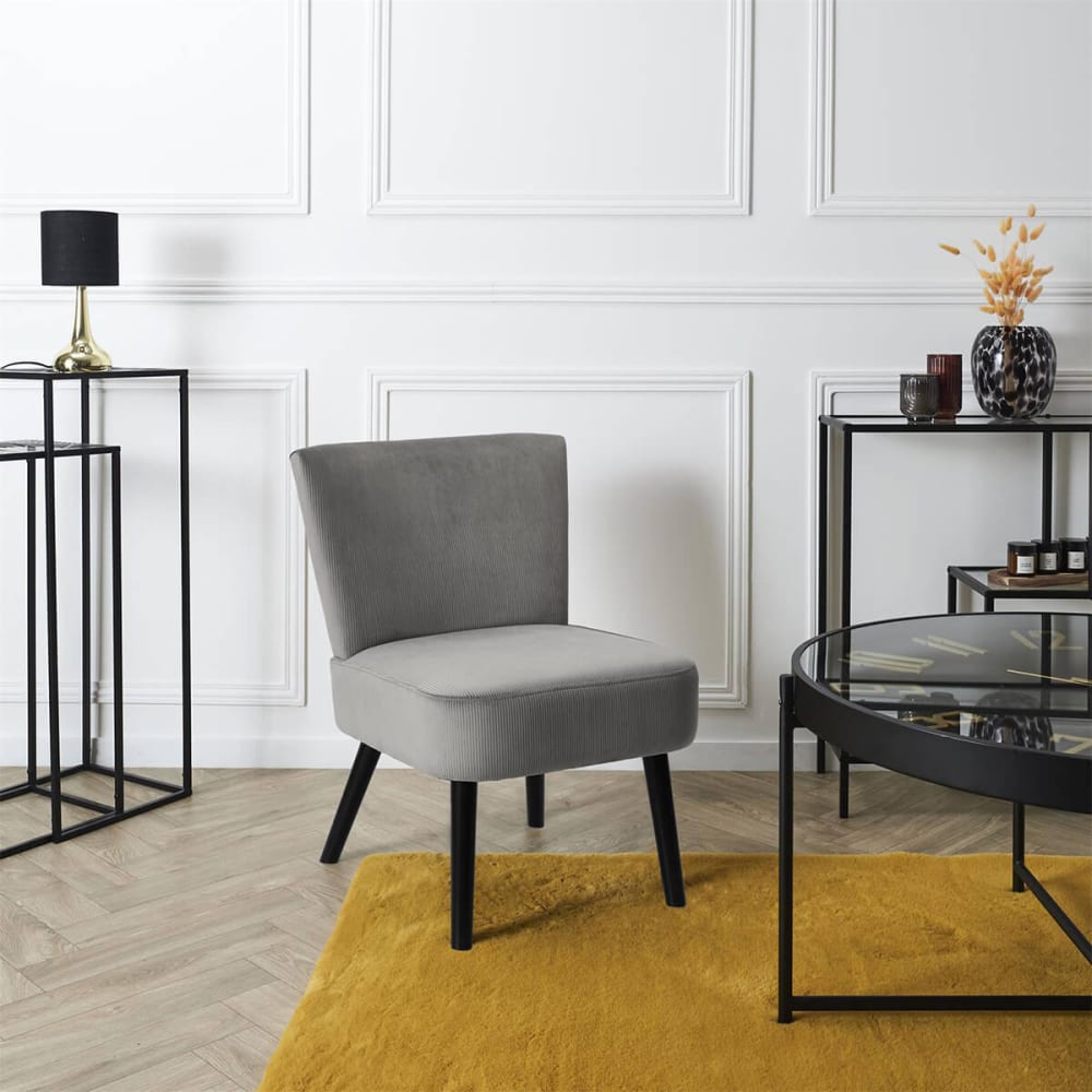 Fauteuil crapaud en velours côtelé gris