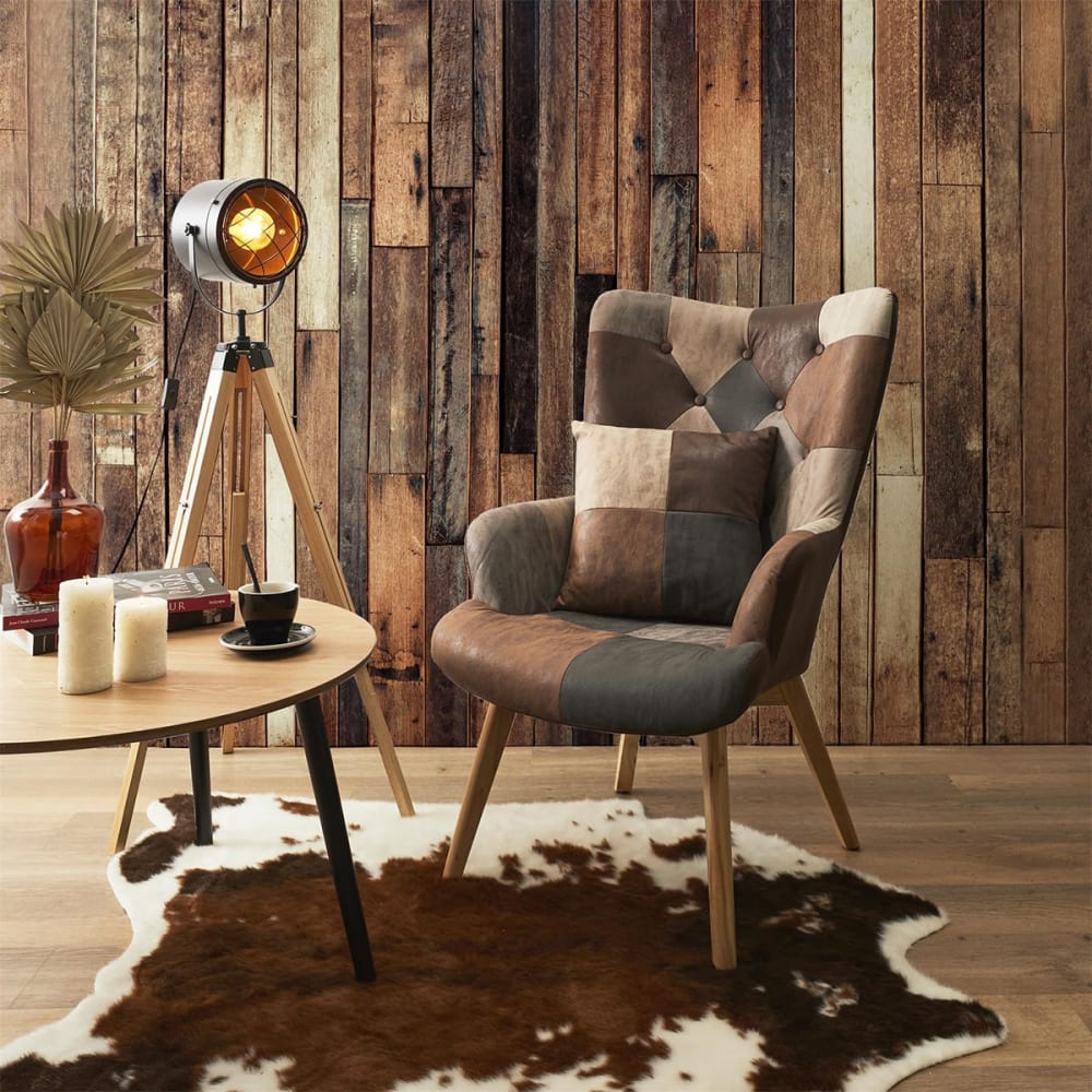 Fauteuil patchwork motifs nuances de marron