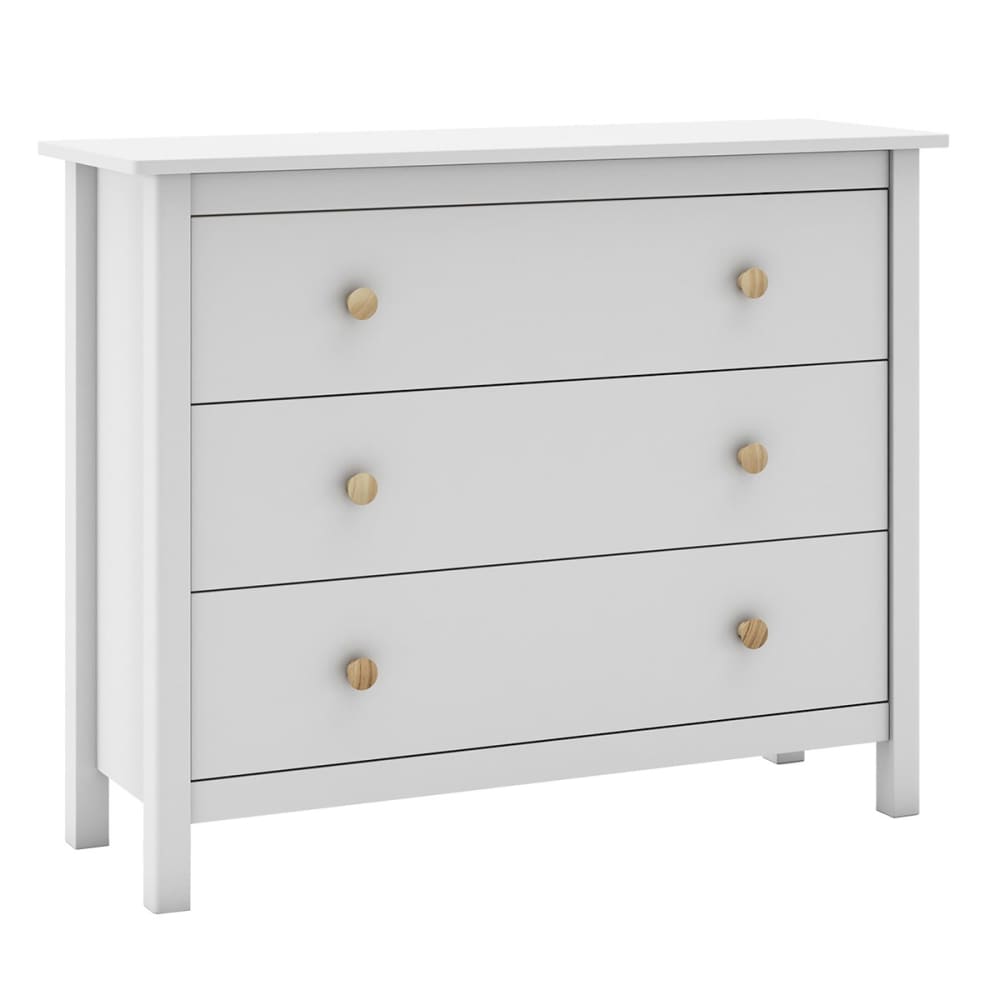 Commode 3 tiroirs en pin massif blanc