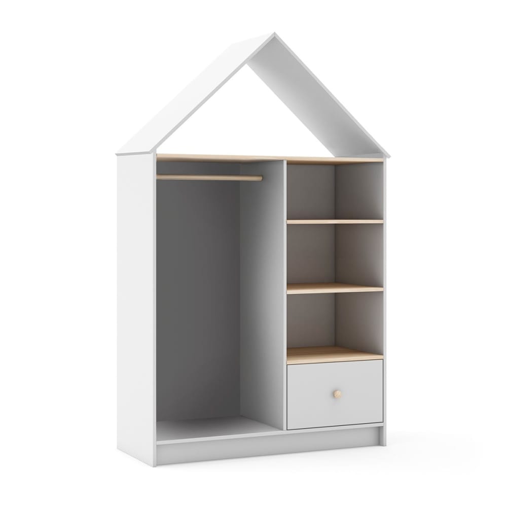 Dressing cabane enfant mdf et pin coloris blanc et naturel