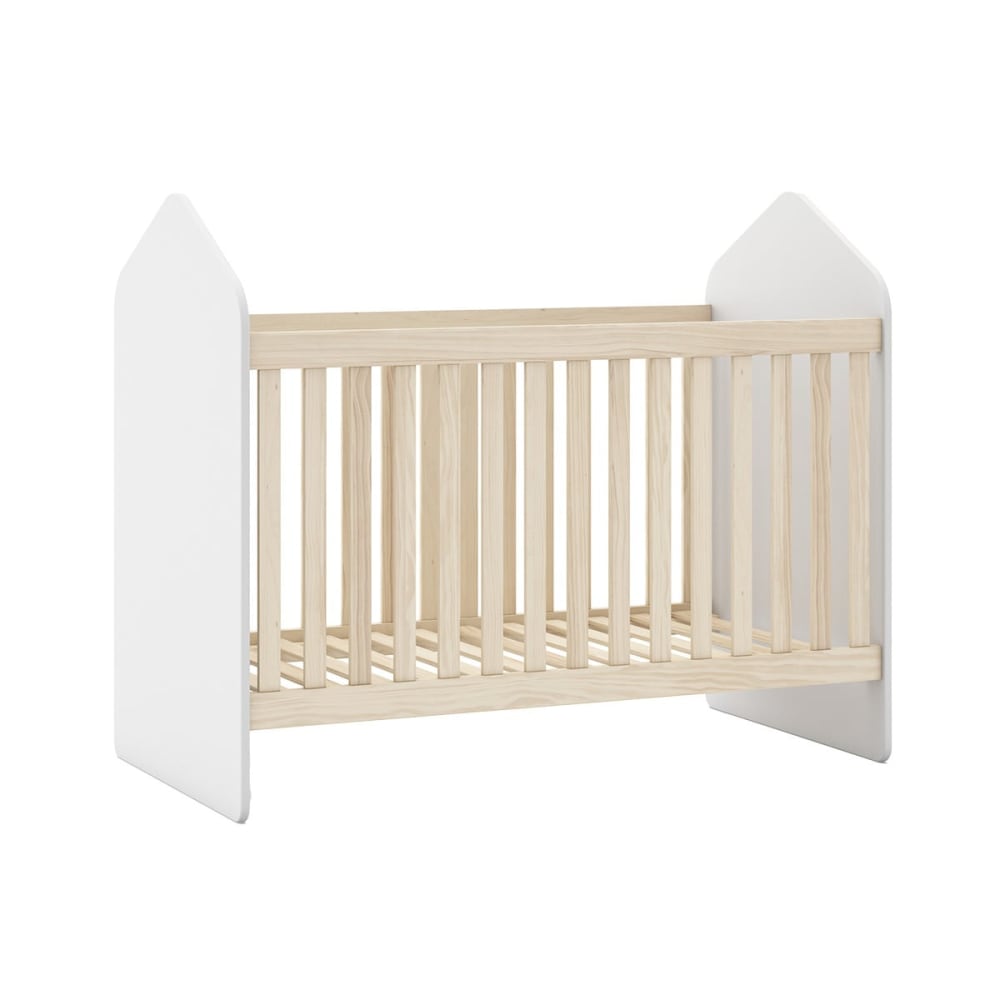 Lit++bebe+60x120cm+forme+cabane+mdf+et+pin+coloris+blanc+et+naturel