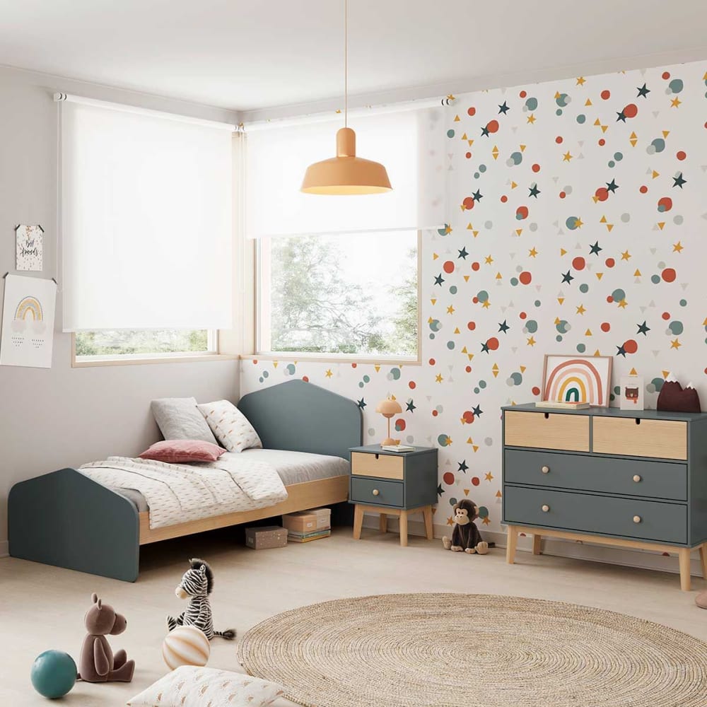Lit 90x190cm mdf et pin coloris gris vert et naturel - Maisons du Monde