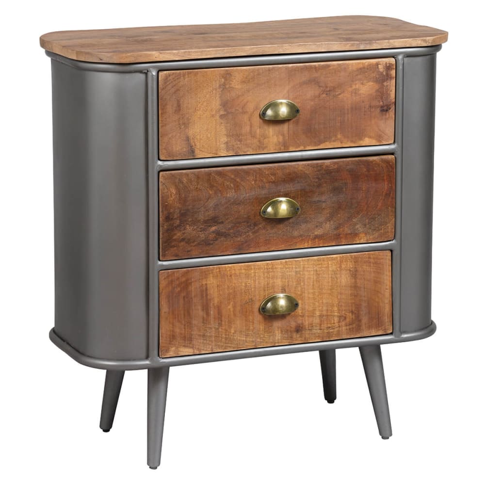 Commode 3 tiroirs bois et acier patiné