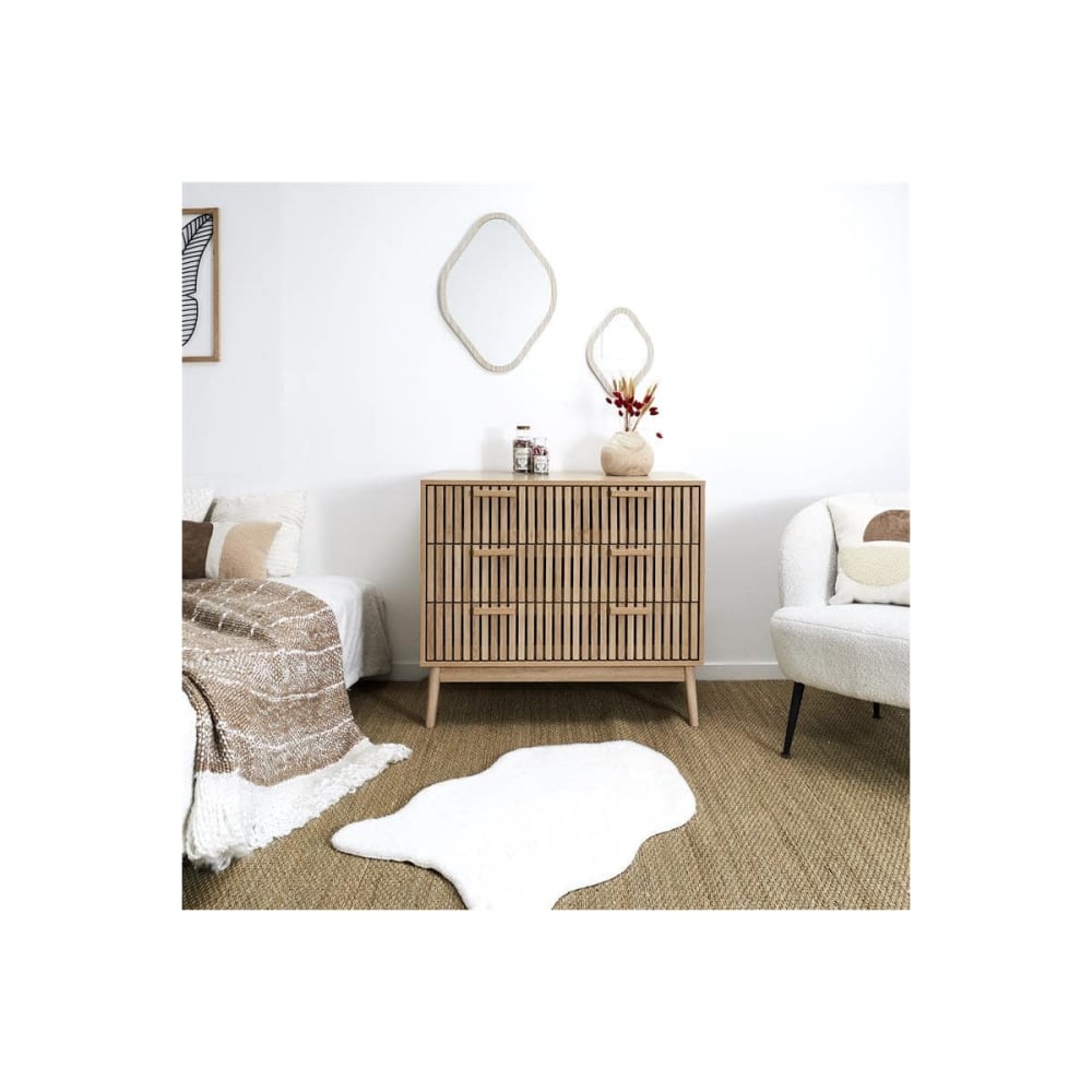 Commode 3 tiroirs effet bois avec tasseaux