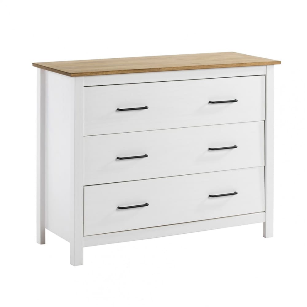 Commode  3 tiroirs bois ciré coloris blanc