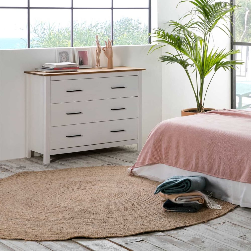 Commode 3 tiroirs bois ciré coloris blanc - Maisons du Monde