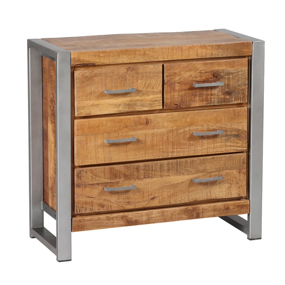Commode 4 tiroirs bois et acier patiné