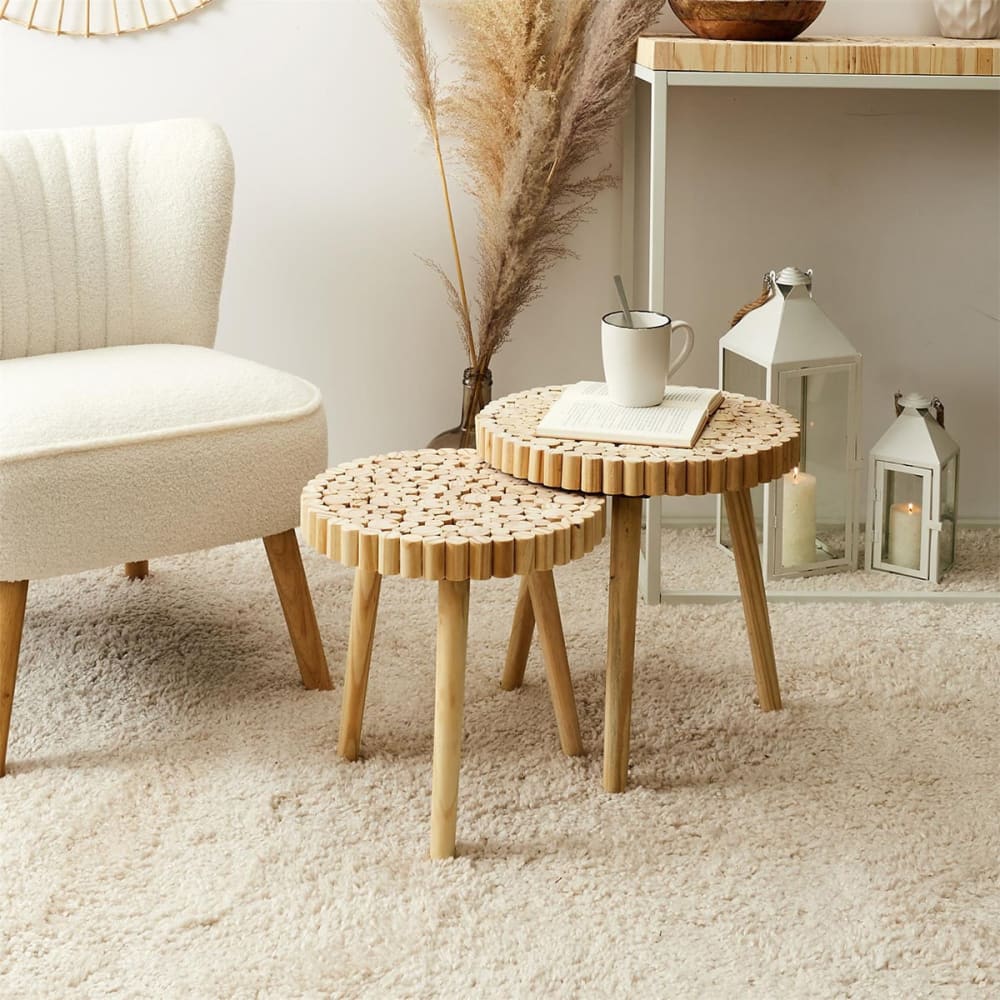 Duo de tables gigognes plateau rondins de bois - Maisons du Monde