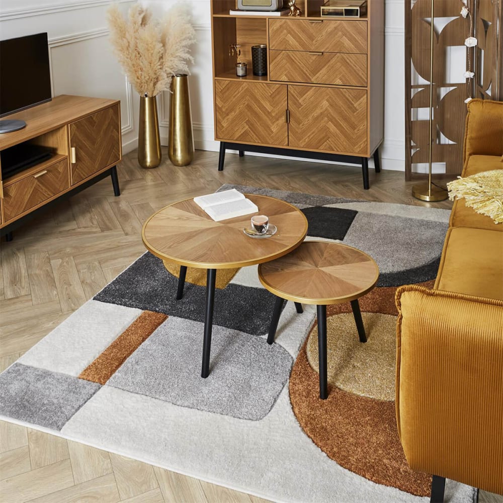 Tables gigognes plateau effet bois cerclage or - Maisons du Monde