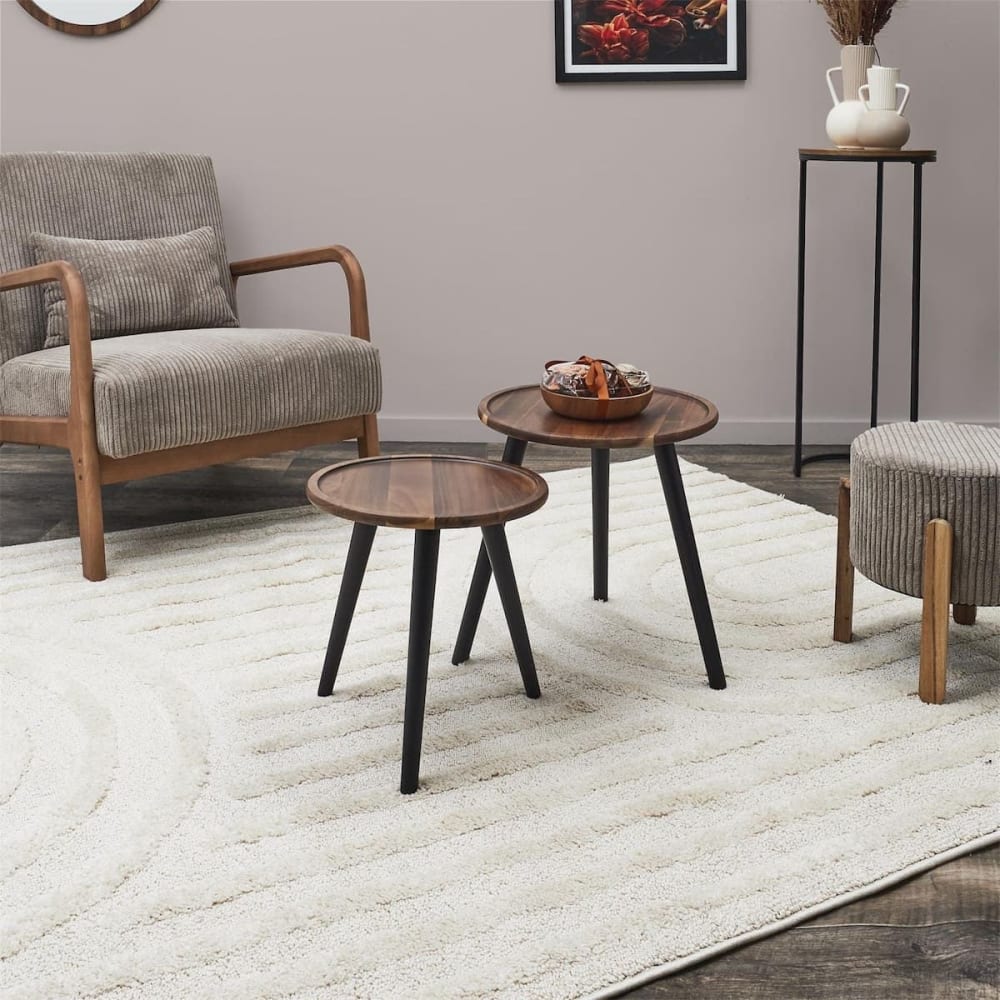 Lot de 2 tables basses rondes gigogne en acacia teinté noyer - Maisons du Monde