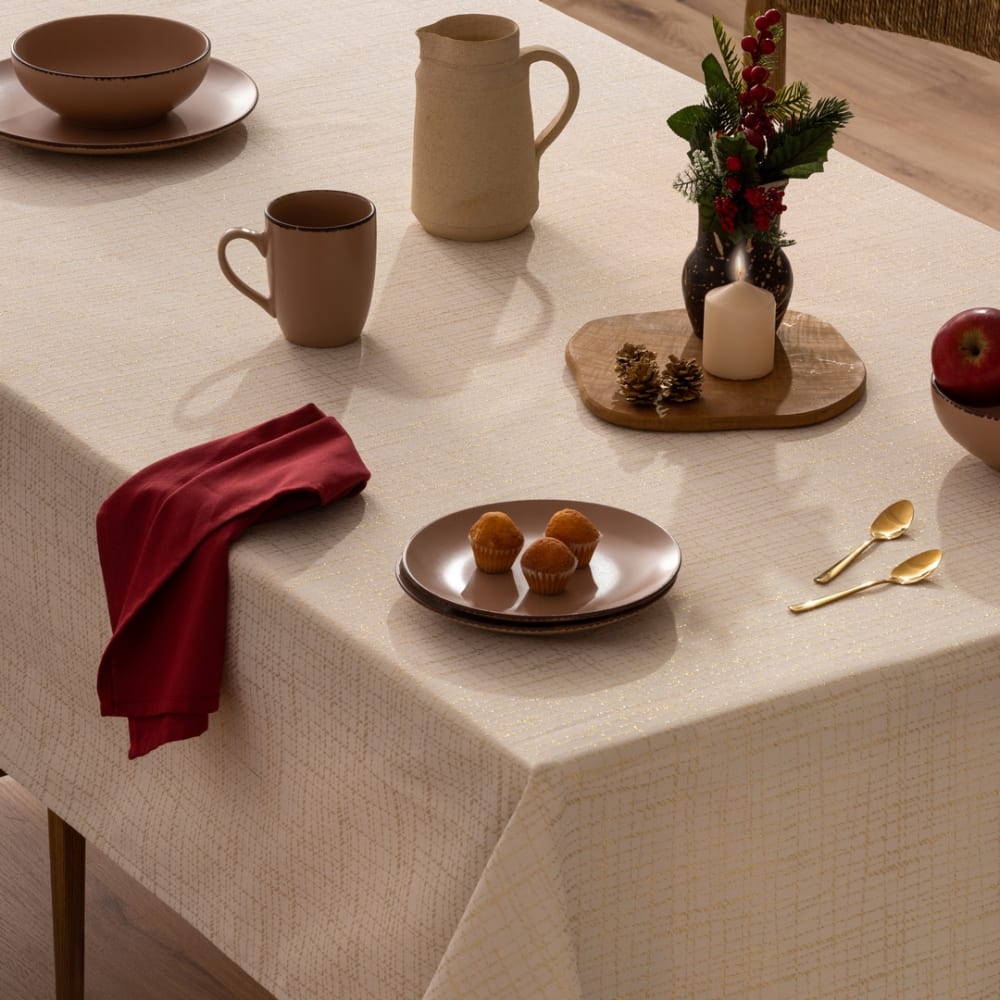 Mantel navidad jacquard oro 155x250 cm