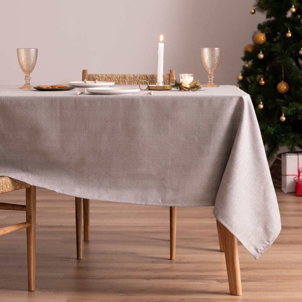 Nappe de Noël en coton gris-argent 155x100 cm