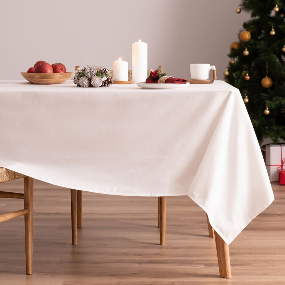 Nappe de Noël en coton blanc 155x100 cm
