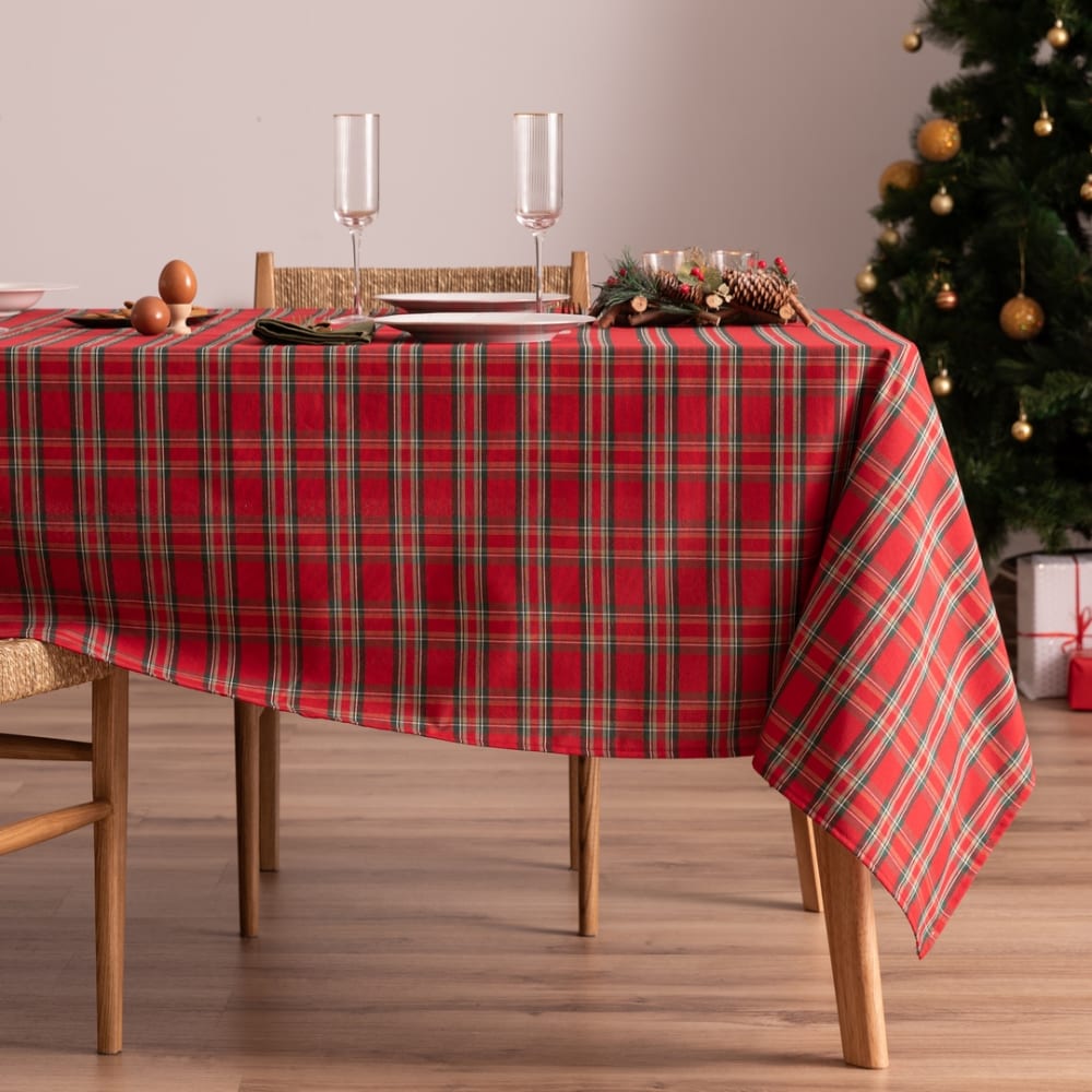 Nappe de Noël en coton rouge 155x100 cm