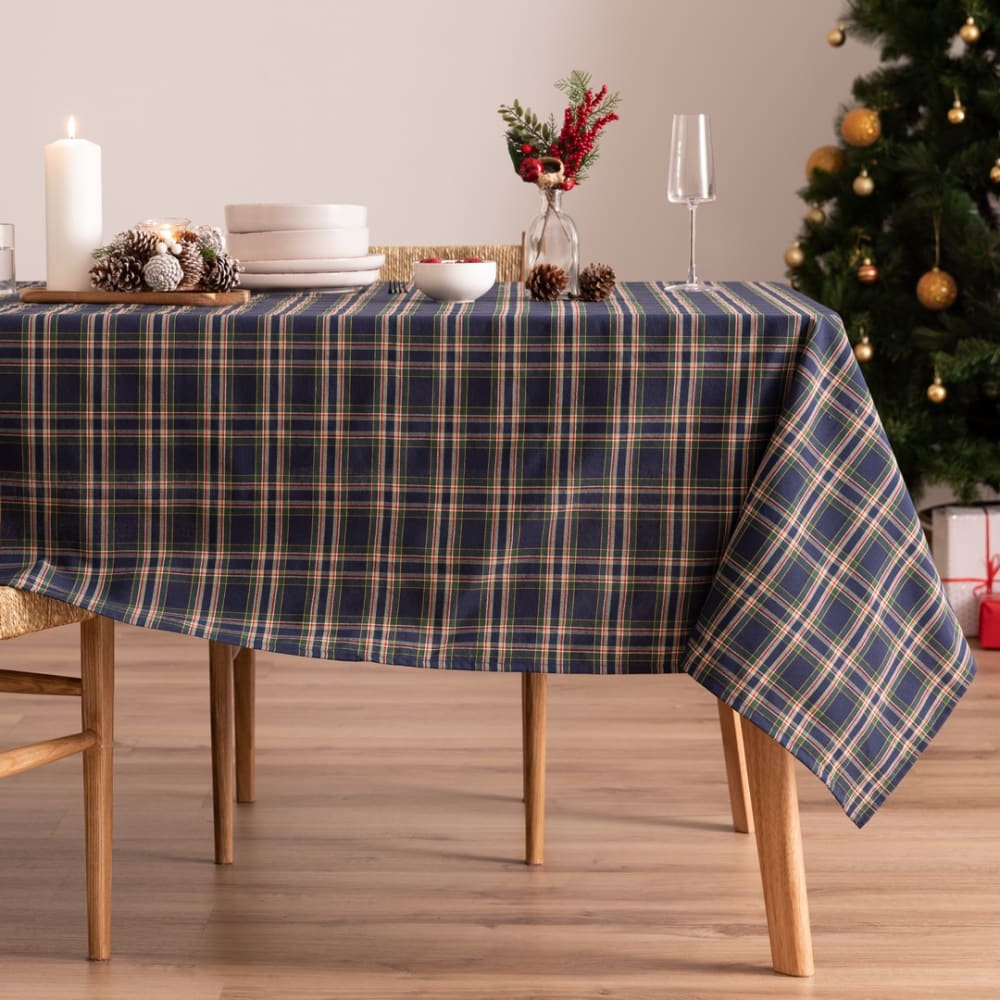 Mint Blaue Weihnachtstischdecke aus Baumwolle 155x100 cm style landhaus Blau Öko-Tex Zertifikat Baumwolle