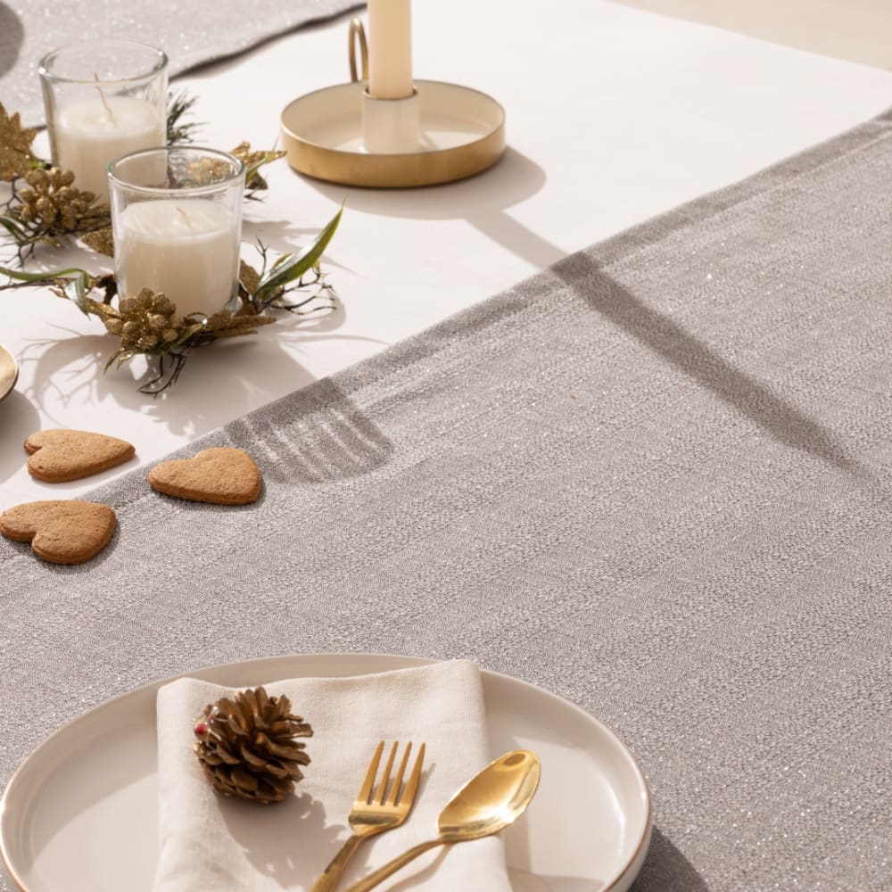 Mint Grau-silberner Weihnachtstischläufer 50x155 cm style landhaus Silber Baumwolle