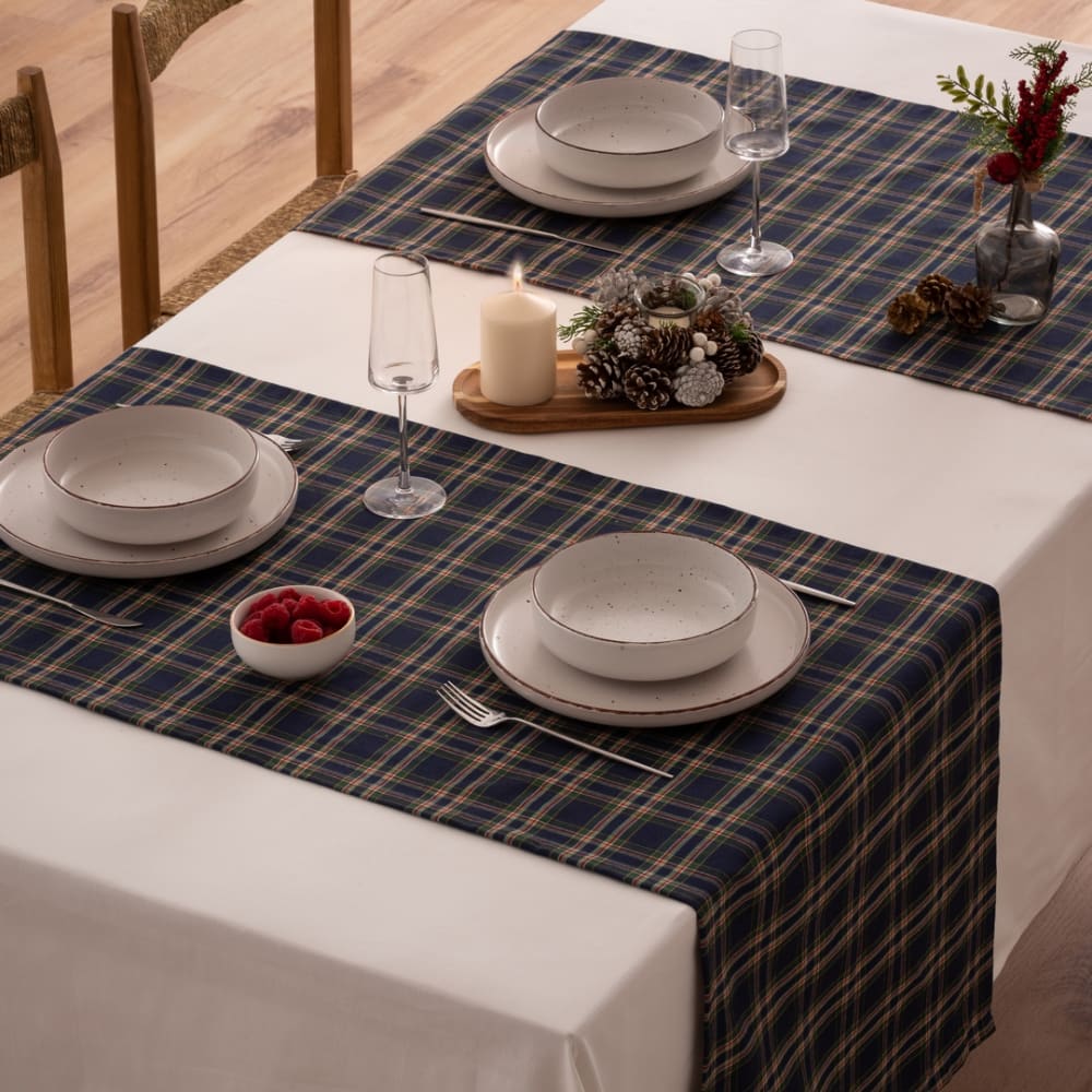 Chemin de table Noël bleu 50x155 cm
