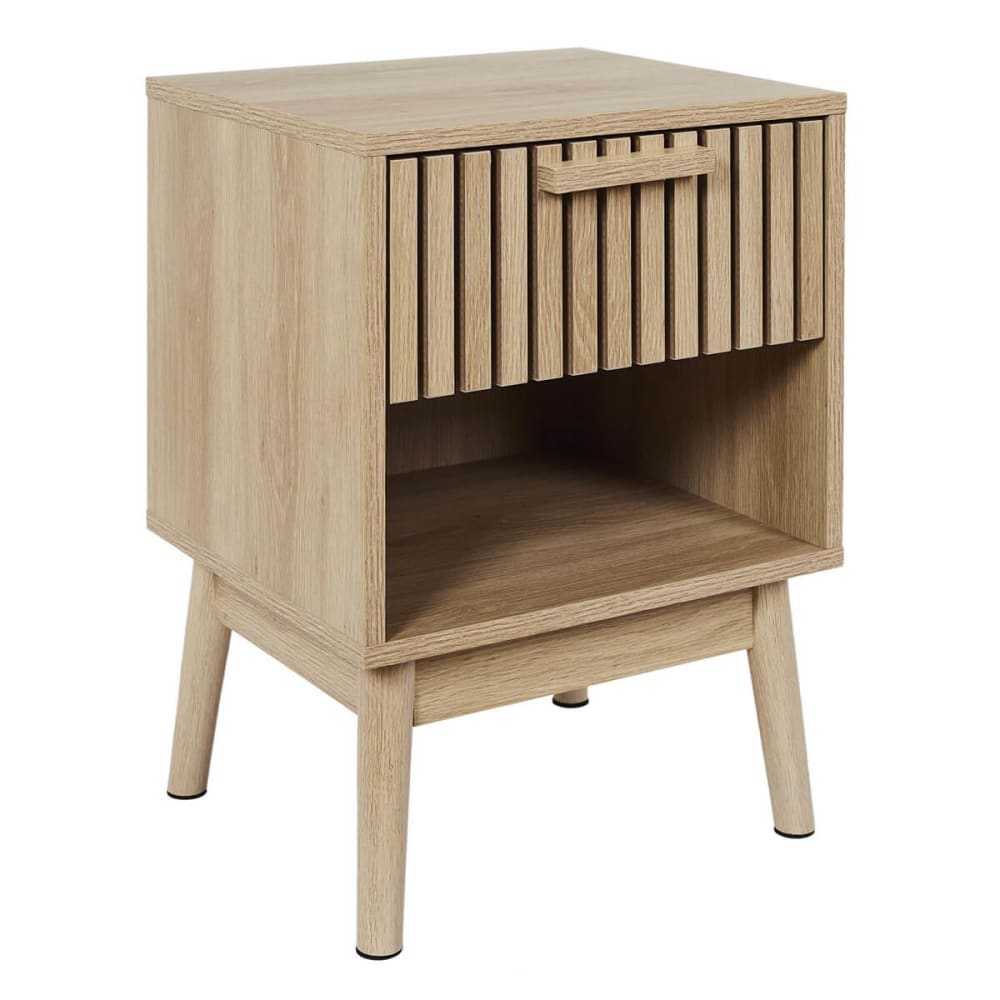 Altobuy Chevet 1 tiroir 1 niche effet bois avec tasseaux style contemporain Marron Panneau De Particules