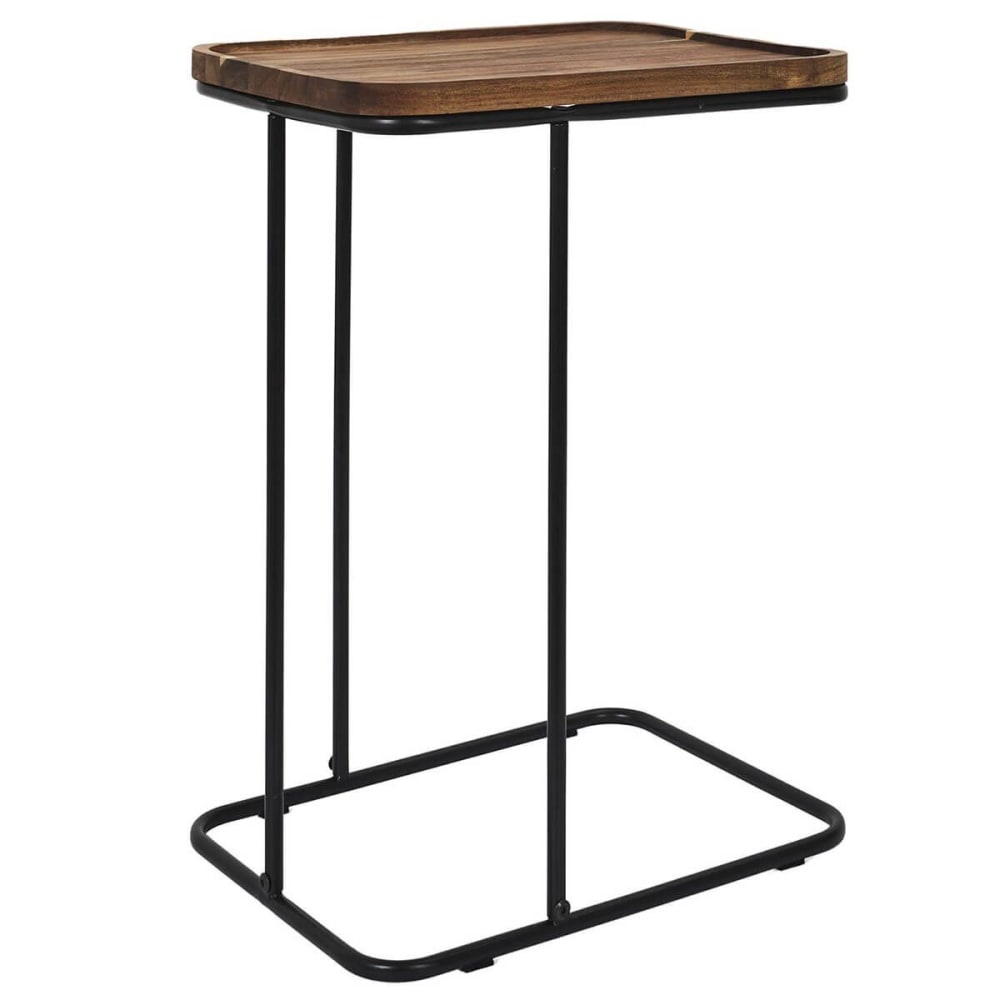 Bout de canapé en métal filaire et plateau en acacia