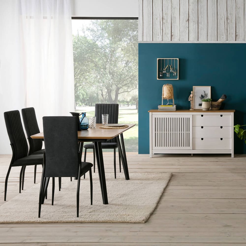 Buffet bas 3 tiroirs 1 porte bois ciré et blanc - Maisons du Monde