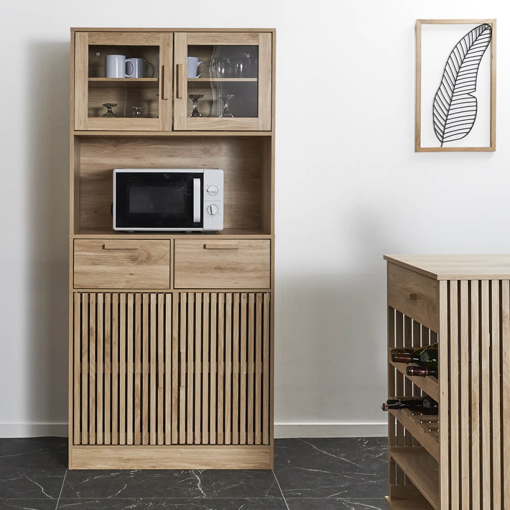 Buffet vaisselier multi-rangement effet bois avec tasseaux