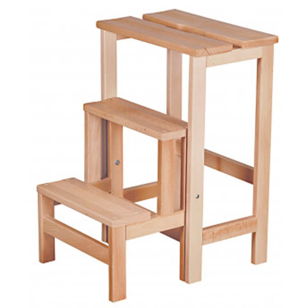 Altobuy Tabouret escabeau en hêtre vernis style classique chic Marron Bois - 40x62x49cm