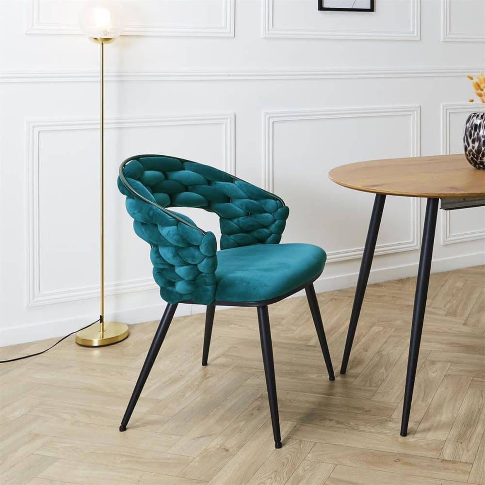 Lot de 2 chaises en velours bleu canard pieds métal noir