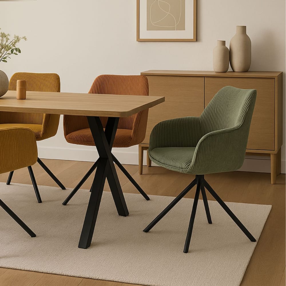 Altobuy Lot de 2 fauteuils de table pivotants tissu velours côtelé terracotta style contemporain Rouge Tissu - 46x86x63cm