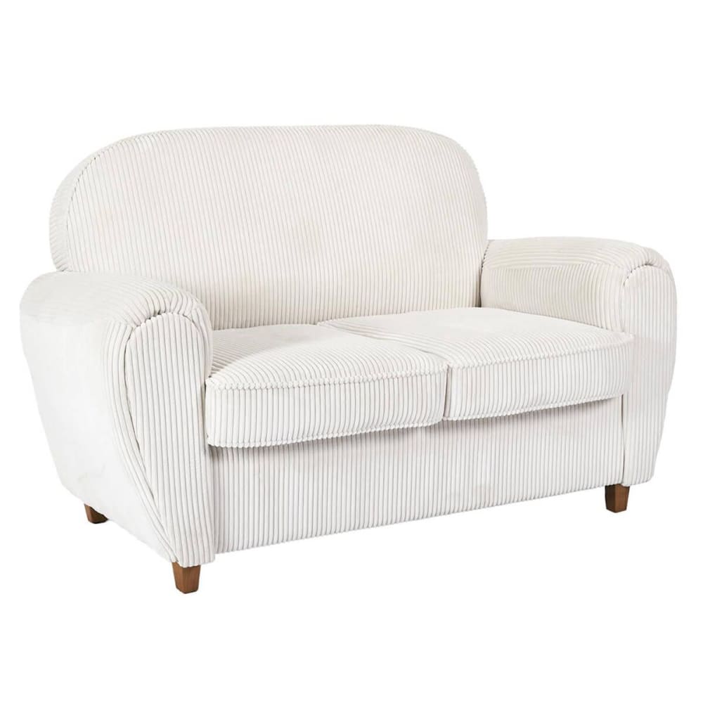 Canapé club 2 places tissu velours côtelé beige