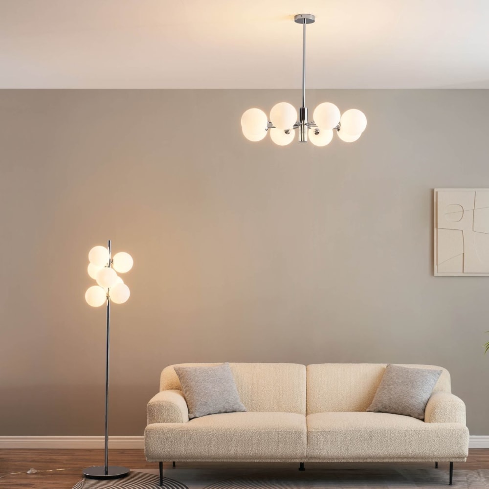 Lampadaire en verre blanc et argenté 161 cm — vue 4