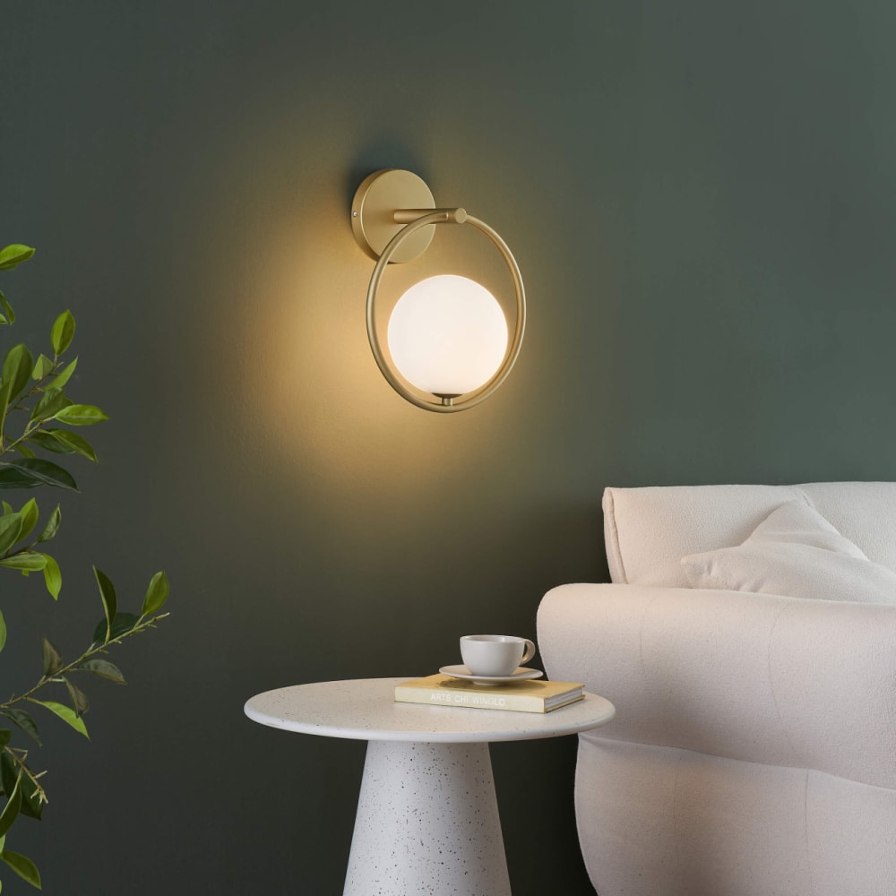 Wandleuchte aus Metall und Glas 30 cm, Weiß und Gold - Maisons Du