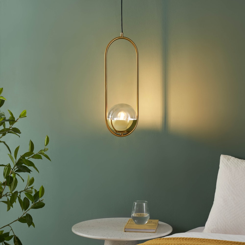Suspension en verre transparent et doré 50 cm — vue 3