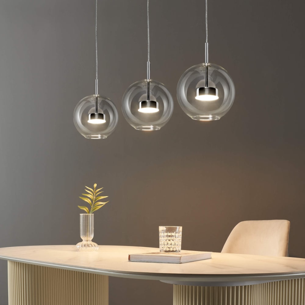 Hängeleuchte aus Metall und Glas 84 cm, Transparent und verchromt