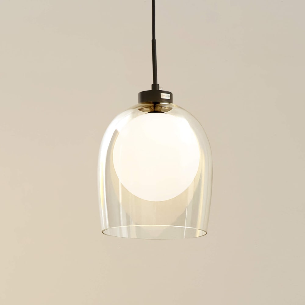 Suspension en verre transparent et blanc 29 cm — vue 3