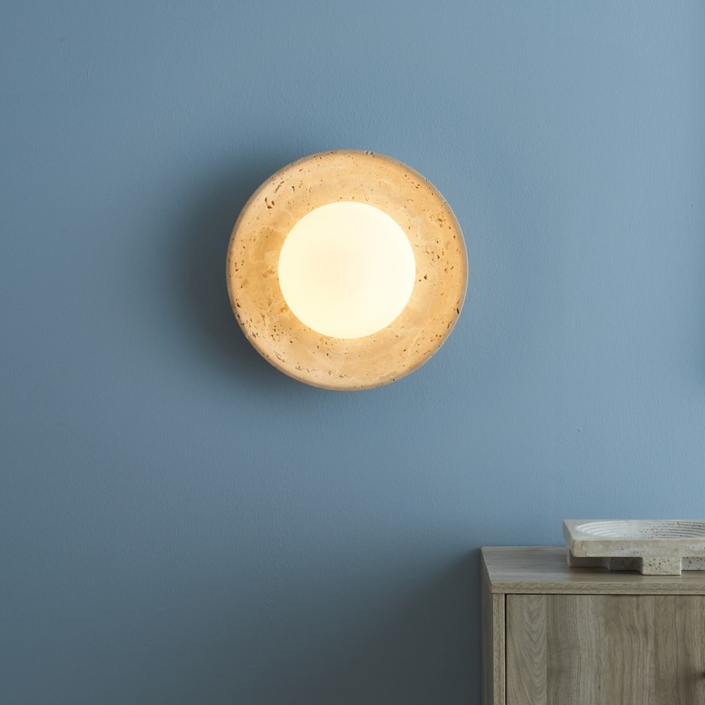 Plafonnier en verre beige blanc et bois 25 cm — vue 4