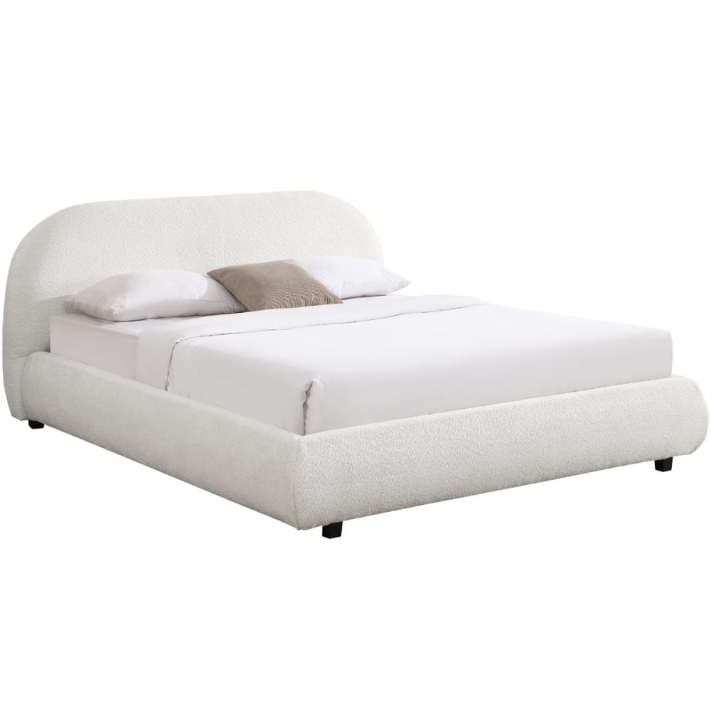 Lit 180x200 cm avec tête de lit en tissu bouclé beige