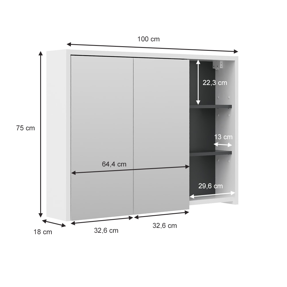 Badspiegelschrank, Weiß/Anthrazit 100 x 75cm - Maisons Du Monde