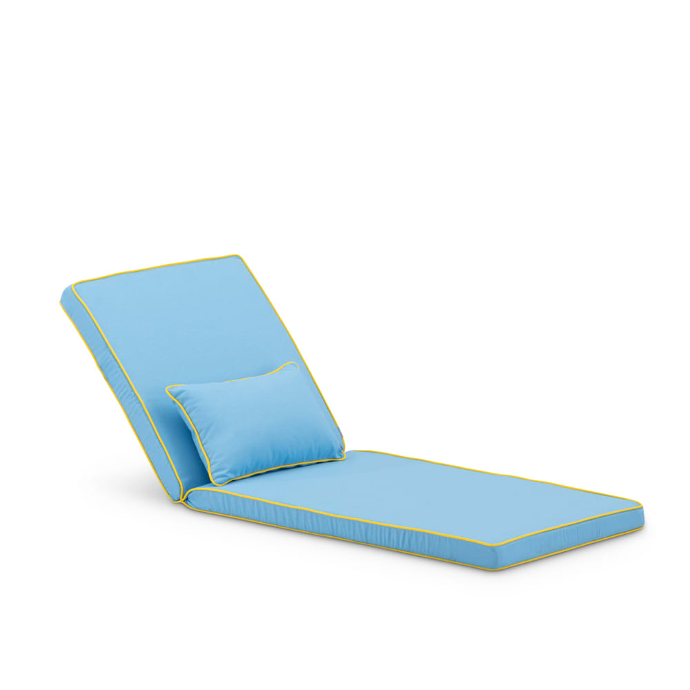 Coussin chaise longue uni/bordure et coussin décoratif ciel/jaune