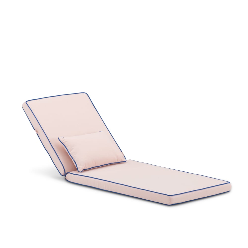 Coussin chaise longue uni/bordure et coussin décoratif rose/bleu