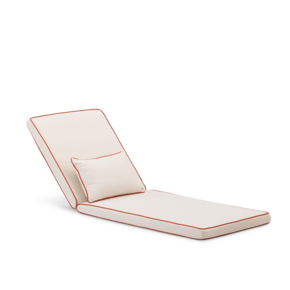 Coussin chaise longue uni/bordure et coussin décoratif écru/terracotta